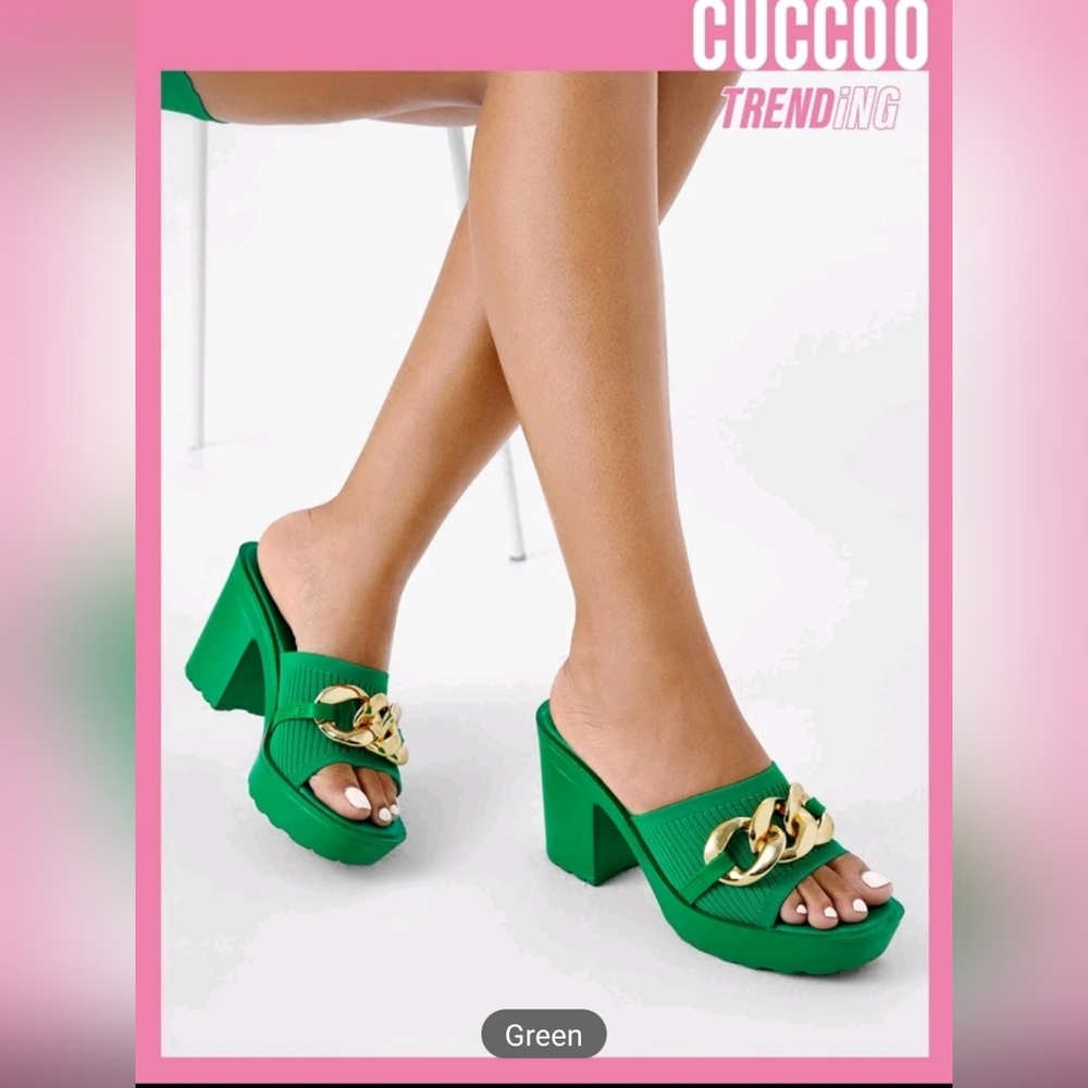 CUCCOO Trending Women Chain Decor Chunky Heeled Mule Sandals, Fashion Summer Hee